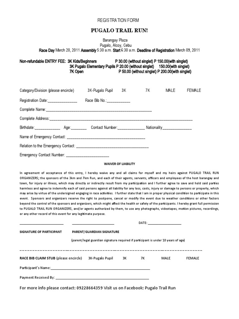 Pugalo Trail Run Registration Form | PDF | Business Law | Civil Law ...