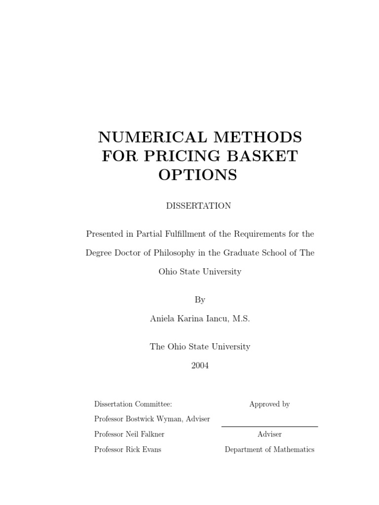 Numerical Methods For Pricing Basket Options PDF Option (Finance