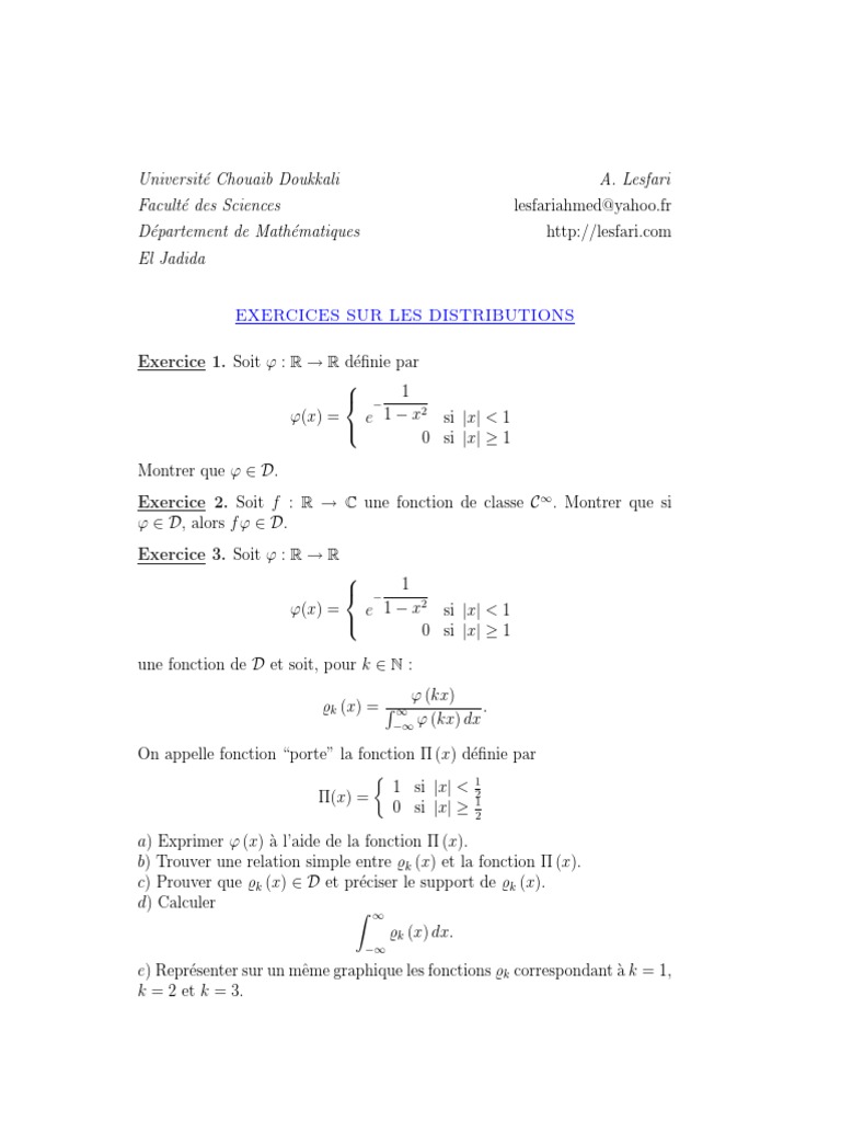 Exercices sur les distributions mathématiques | PDF | Sciences et ...