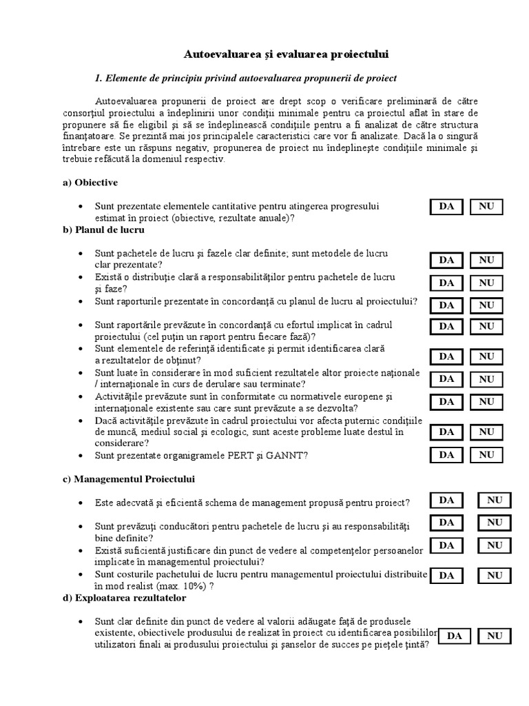 Autoevaluarea Si Evaluarea Proiectului | PDF