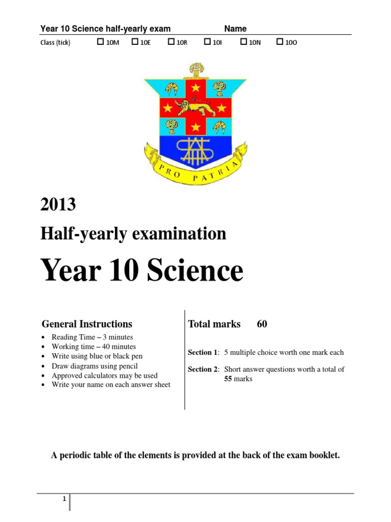 Year 10 Science Half-Yearly Exam | PDF | Electromagnetic Radiation ...