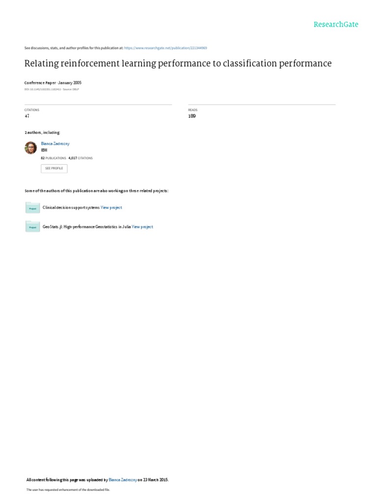 Reinforcement Learning and Classification Performance | PDF ...