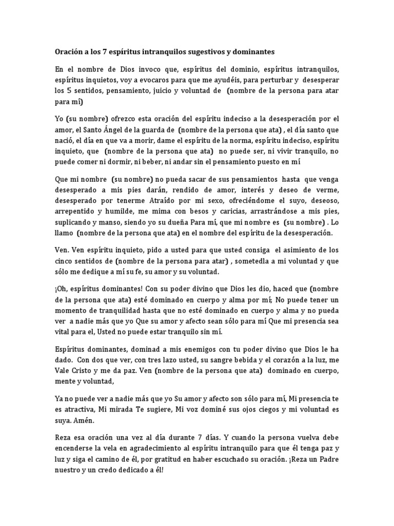 Oración A Los 7 Espíritus Intranquilos Sugestivos y Dominantes