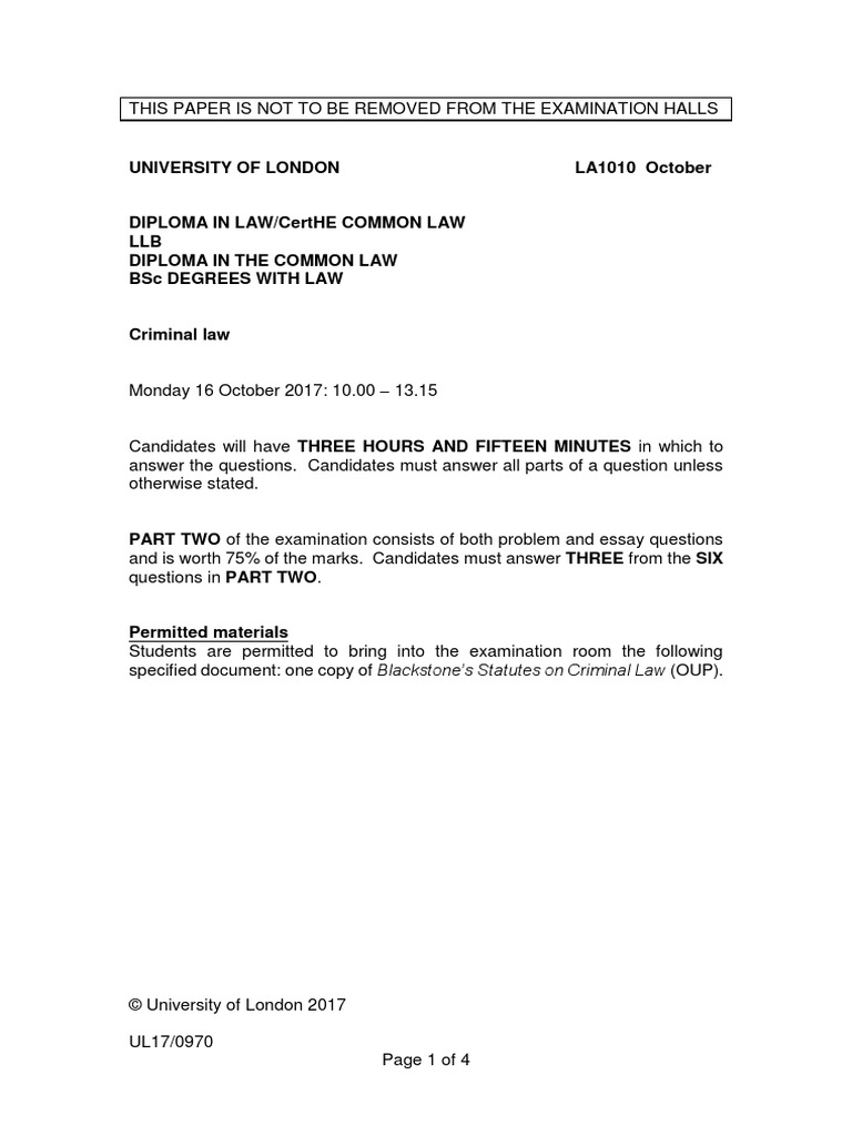 University of London LA1010 October Blackstone's Statutes On Criminal