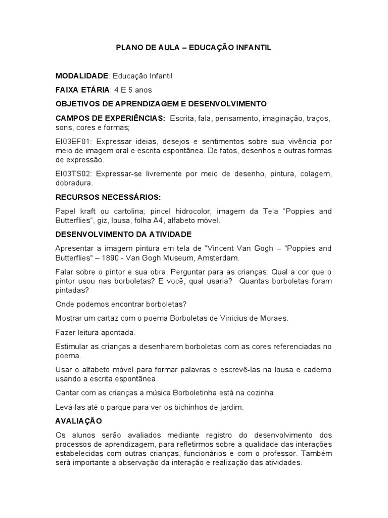 Plano de Aula Educação Infantil | PDF