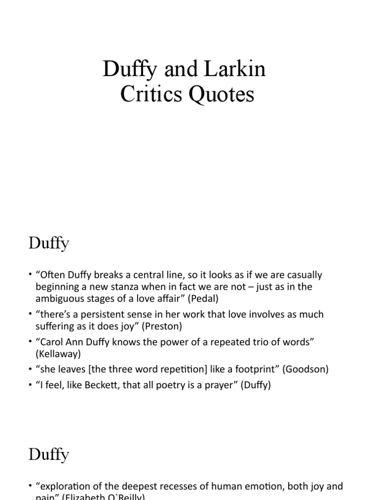 Duffy and Larkin: Critics' Insights | PDF | Poetry