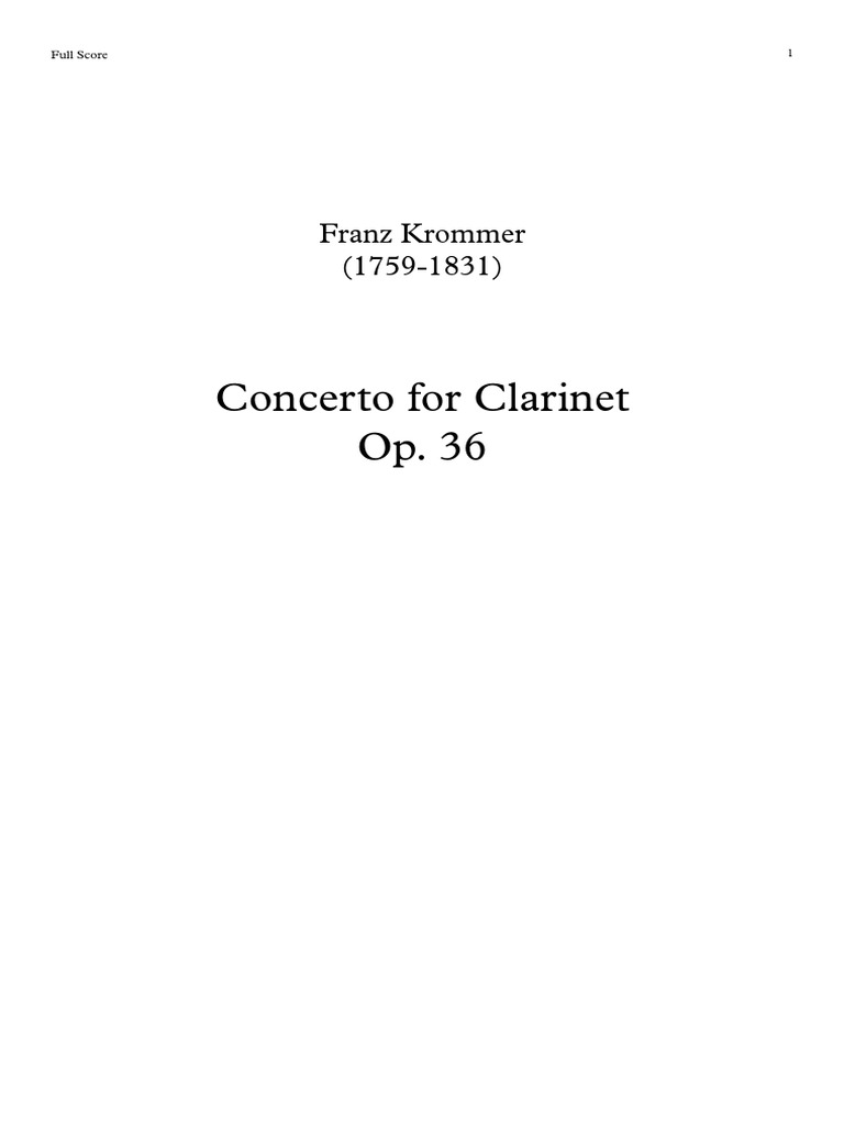 Krommer Concerto For Op 36 Full Score PDF Concerto