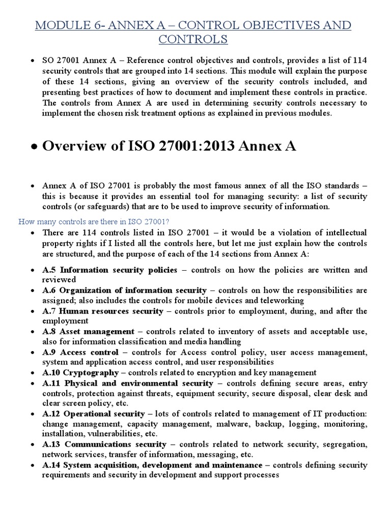 ISO 27001 Annex A Control Objectives | PDF | Information Security ...