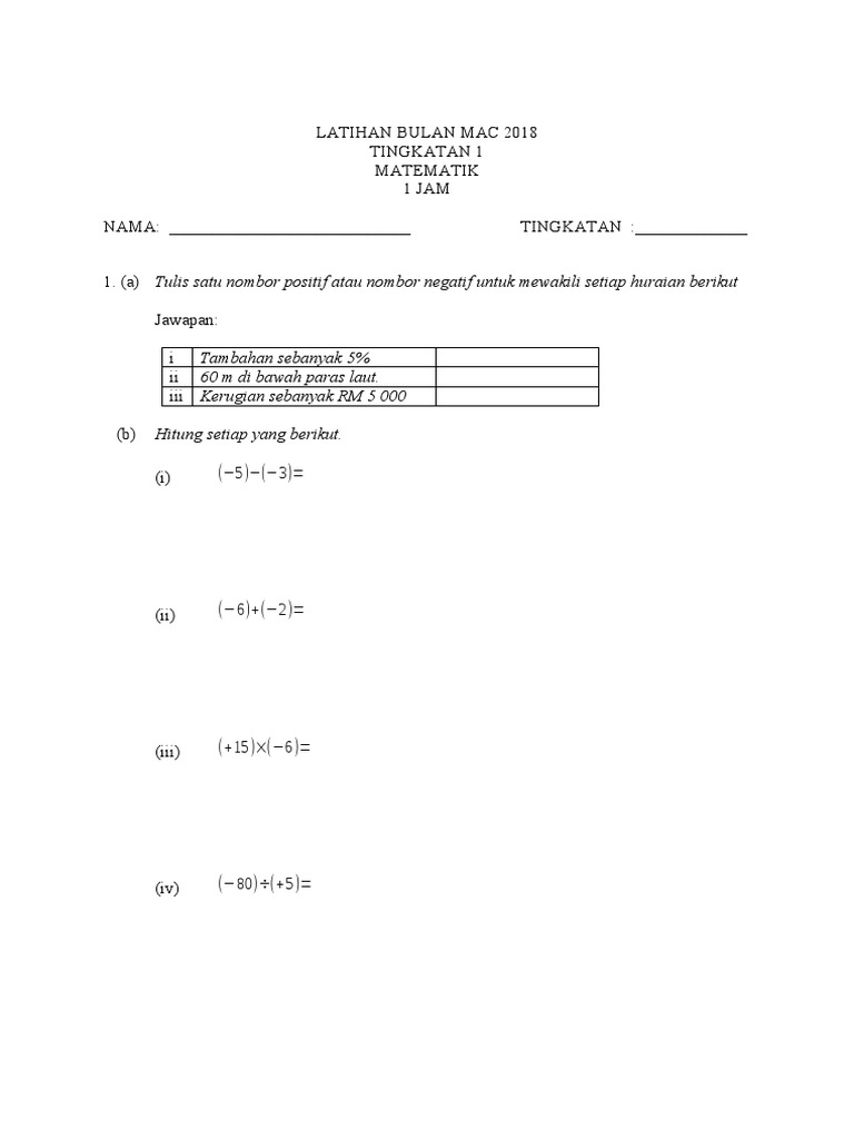 LATIHAN Mac Math F1 2018 | PDF
