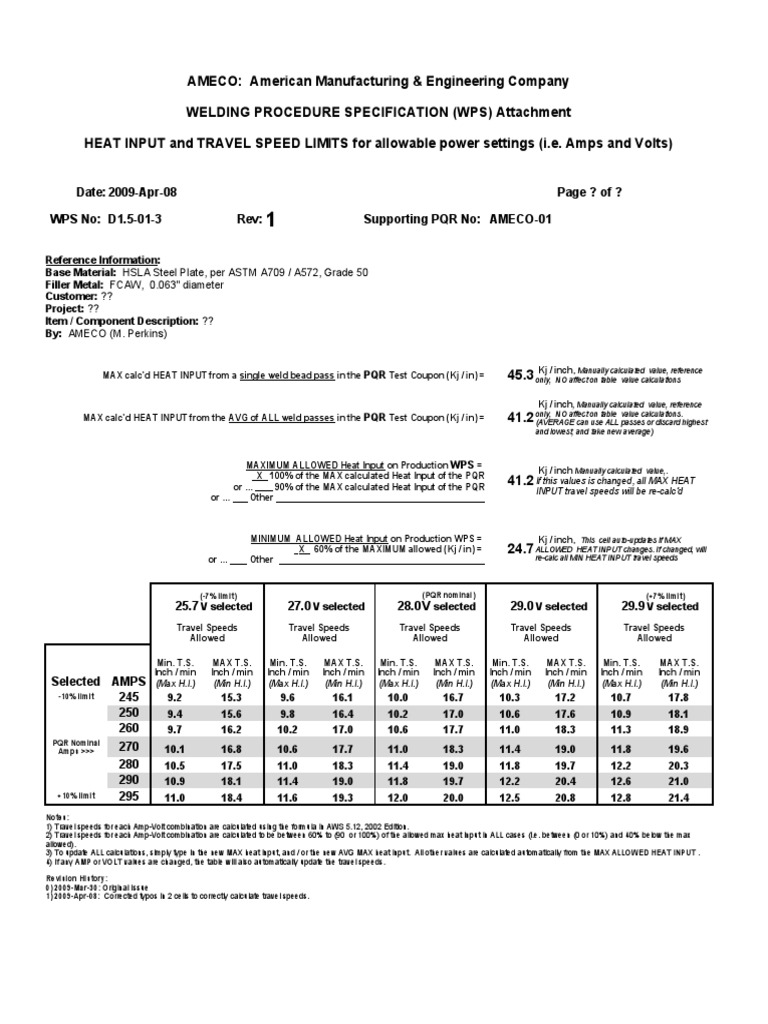 WPS for SMAW Heat Input Limits | PDF | Welding | Construction