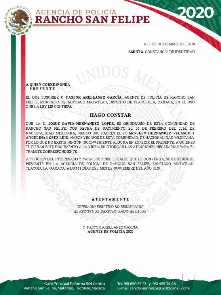 Constancia De Identidad Original Pdf 
