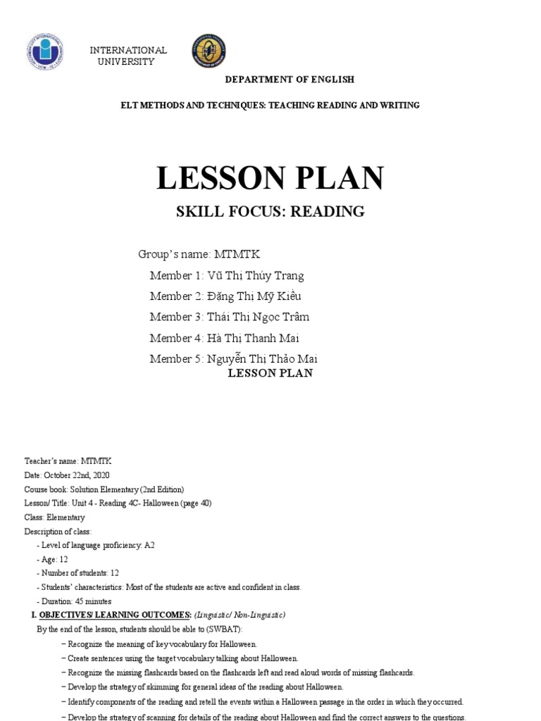 Lesson Plan: Skill Focus: Reading | PDF | Speed Reading | Vocabulary