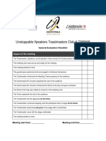 Unstoppable Xpeakers Toastmasters Club # 7280948: General Evaluation Checklist