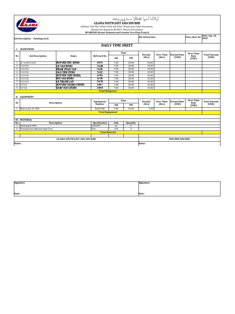 Chi Tiết Time Sheet | PDF | Economic Sectors | Materials