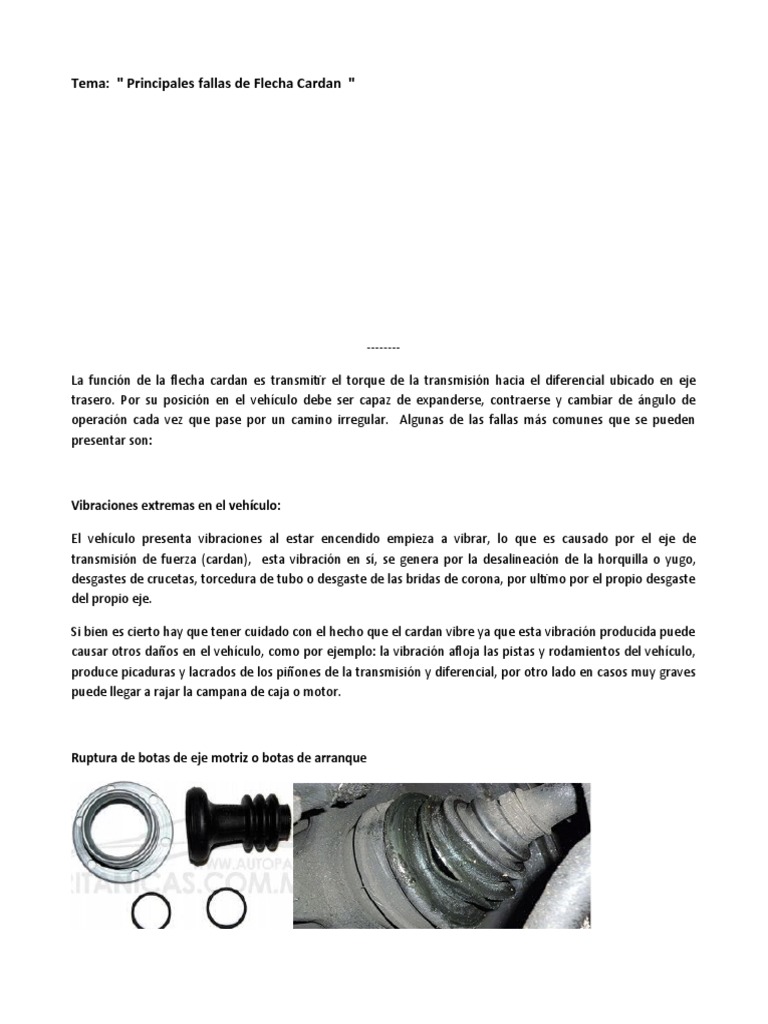 Principales Fallas de Flecha Cardán SCRIBD | PDF | Eje | Ingeniería de  Transporte