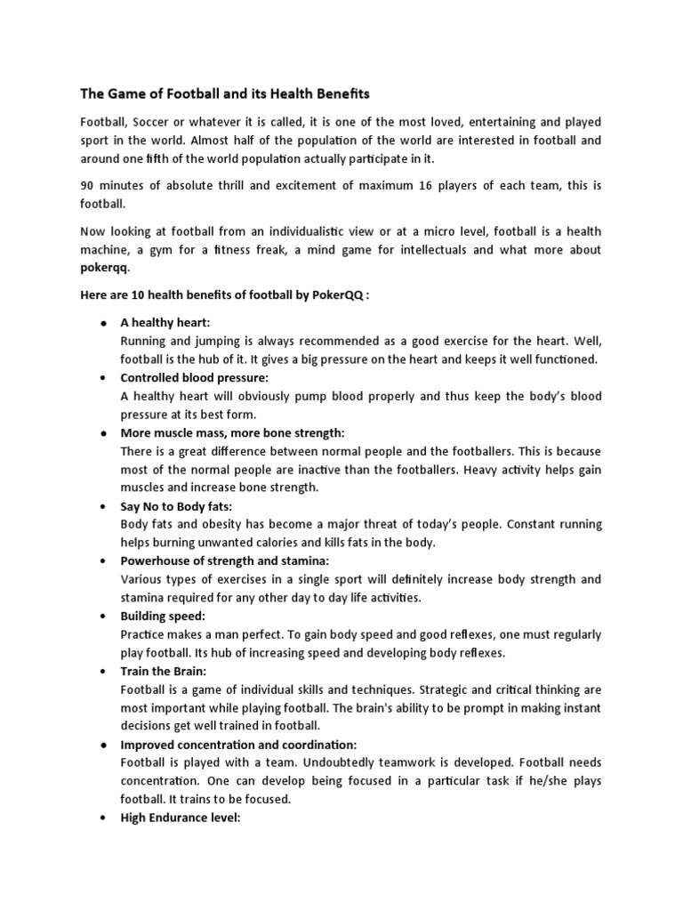 The Game of Football and Its Health Benefits As Presented by PokerQQ ...