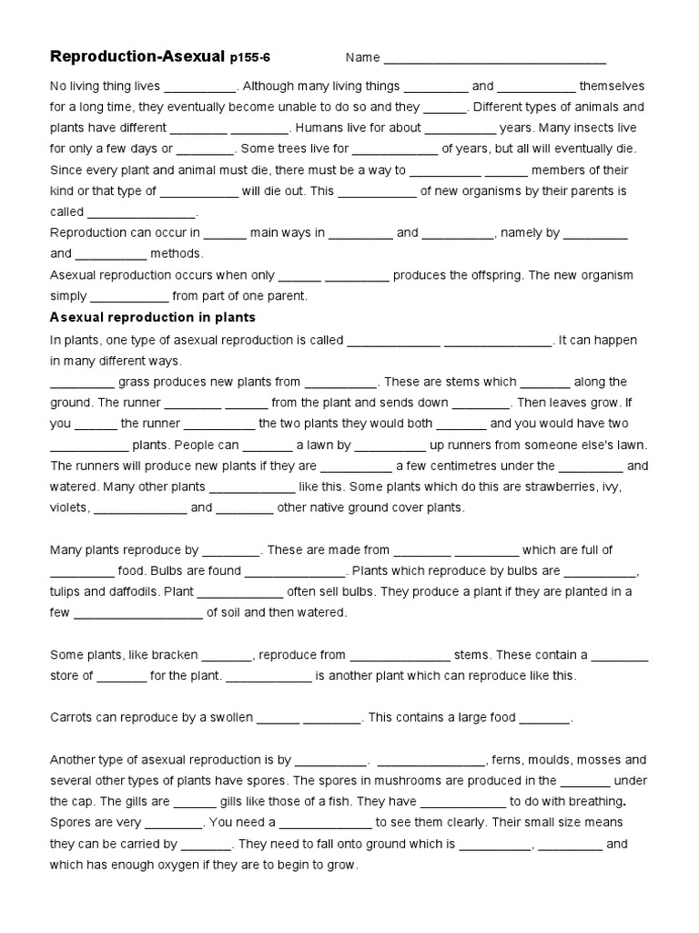 Asexual Reproduction In Plants Worksheet PDF Reproduction Plants