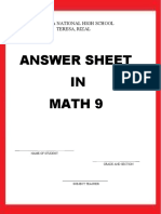 Answer Sheet IN Math 9: Teresa National High School Teresa, Rizal