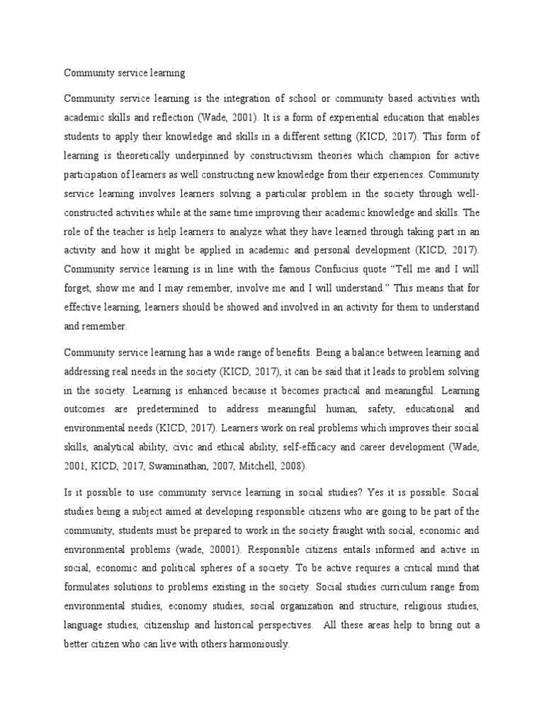 Objectives Of Community Service Learning Pdf