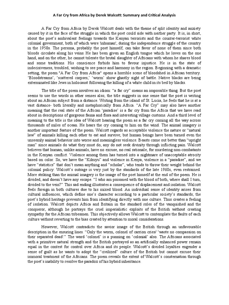 A Far Cry From Africa by Derek Walcott: Summary and Critical Analysis ...