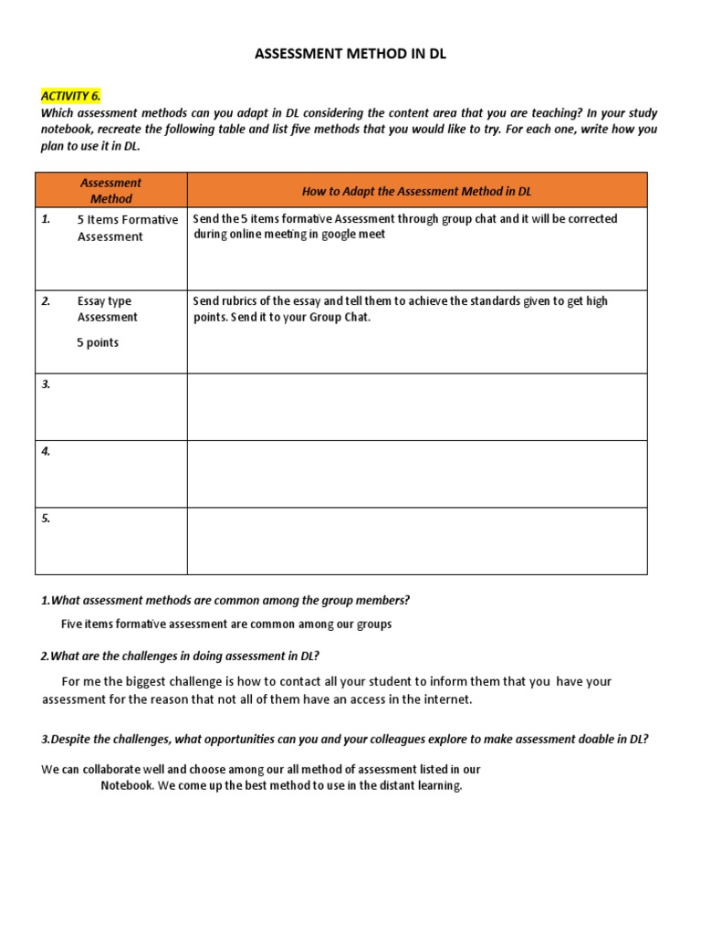 Assessment Method in DL | PDF | Career & Growth | Business