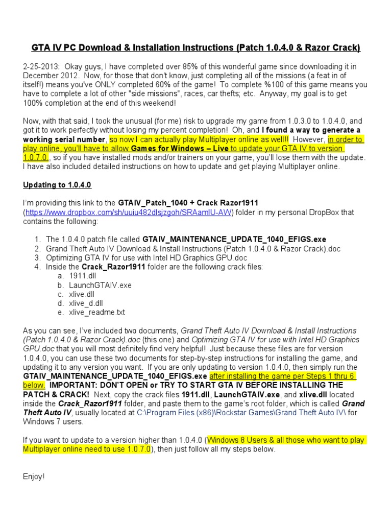Idoc - Pub - Grand Theft Auto IV Download Install Instructions.