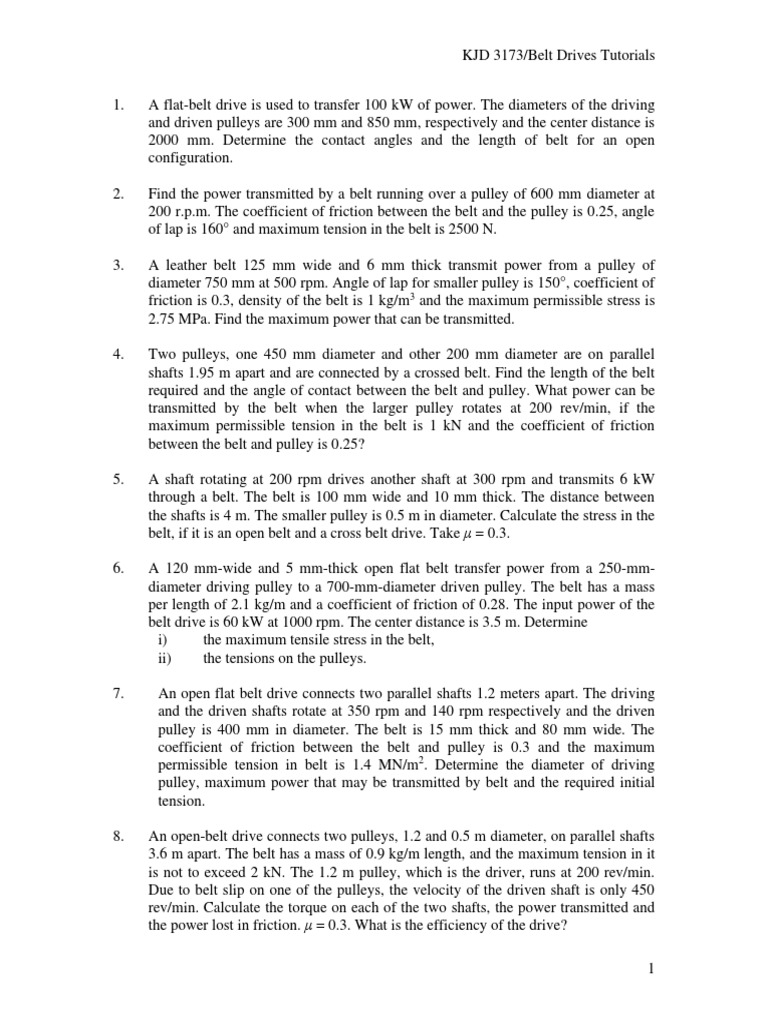 Belt Drives Examples PDF Belt (Mechanical) Classical Mechanics