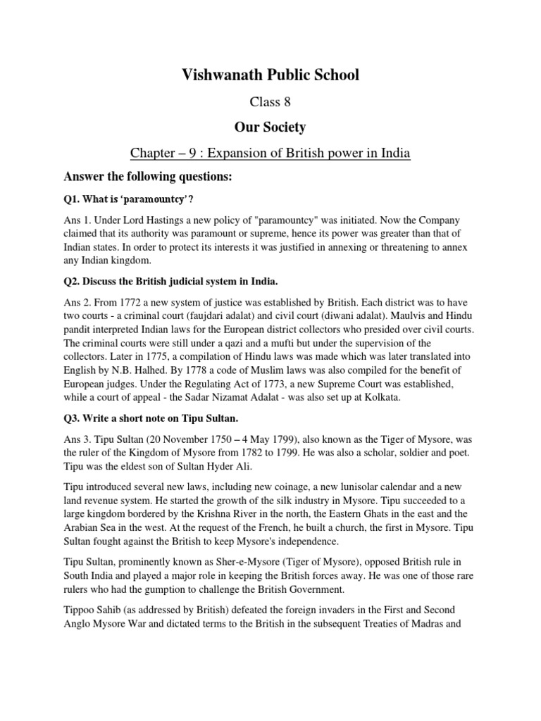 Expansion of British Power in India - Chapter 9 | PDF | South Asia ...