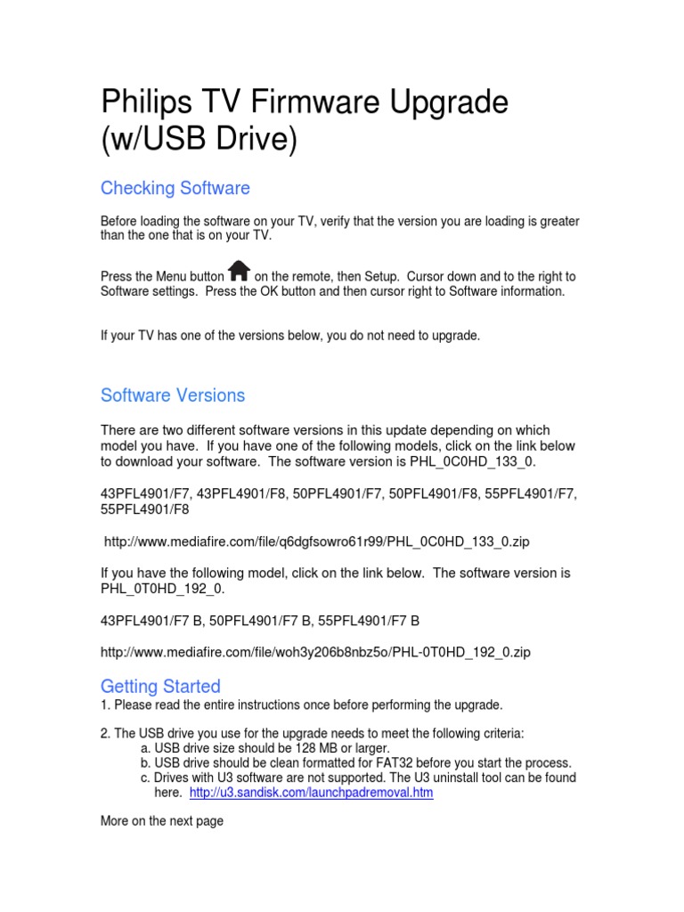 Philips TV Firmware Upgrade (w/USB Drive) Checking Software PDF
