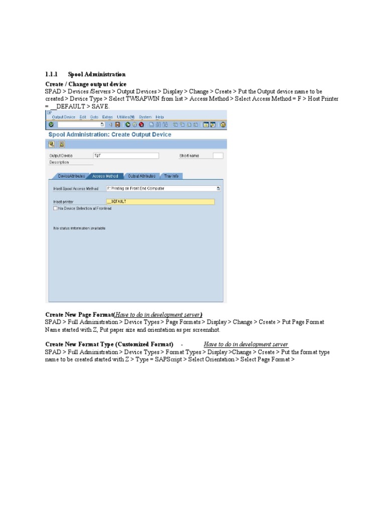 SAP Output Device Setup Guide | PDF