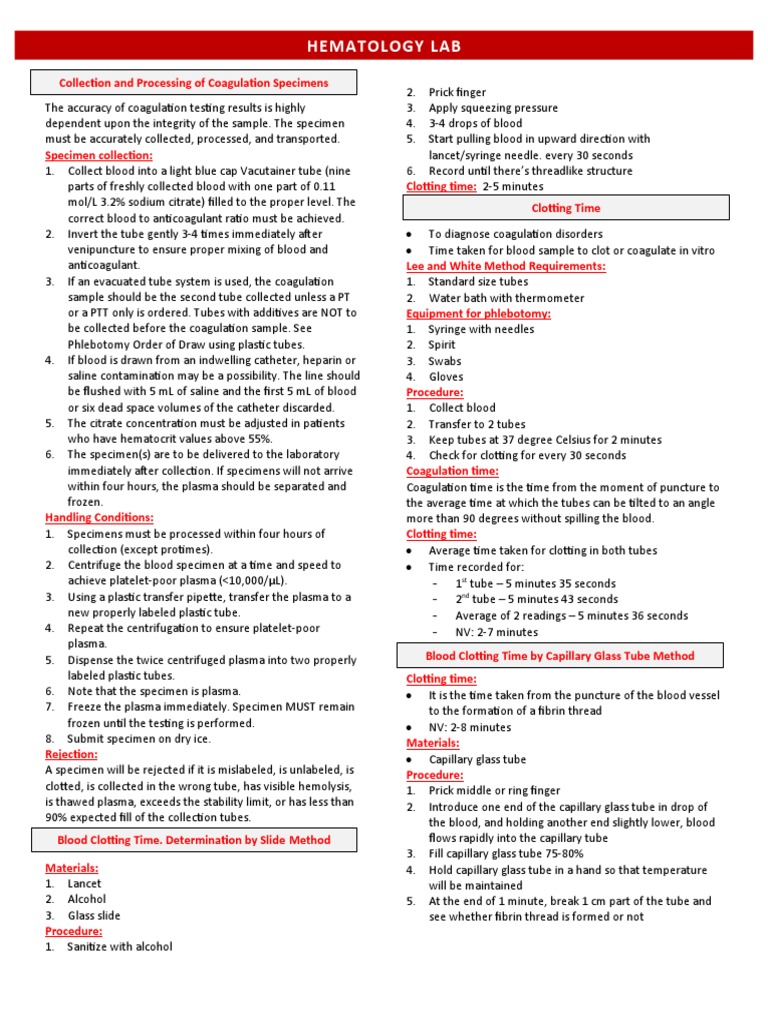 Coagulation Testing Procedures and Guidelines | PDF | Coagulation ...