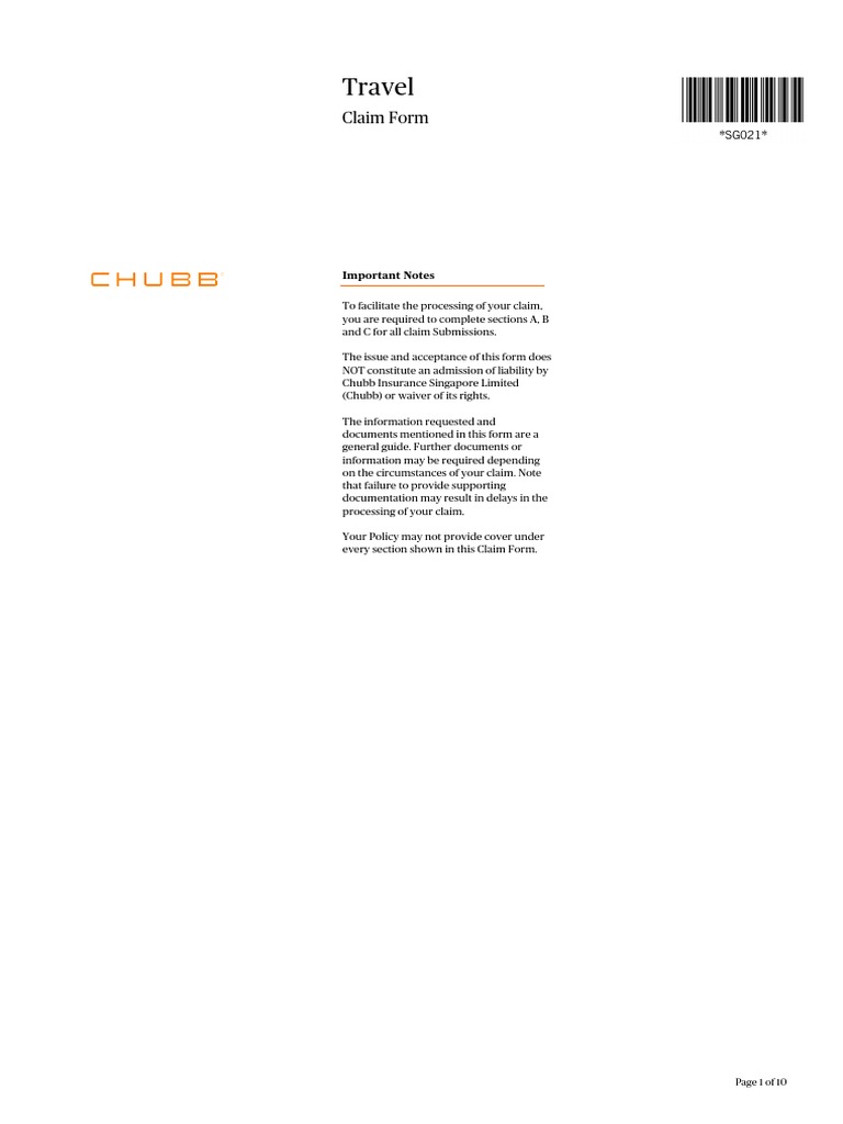 Chubb TravelClaimForm DL20171130 PDF PDF Insurance Payments