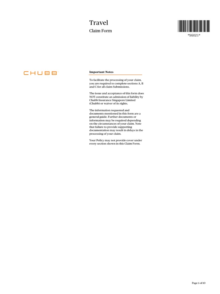chubb travel claim form pdf