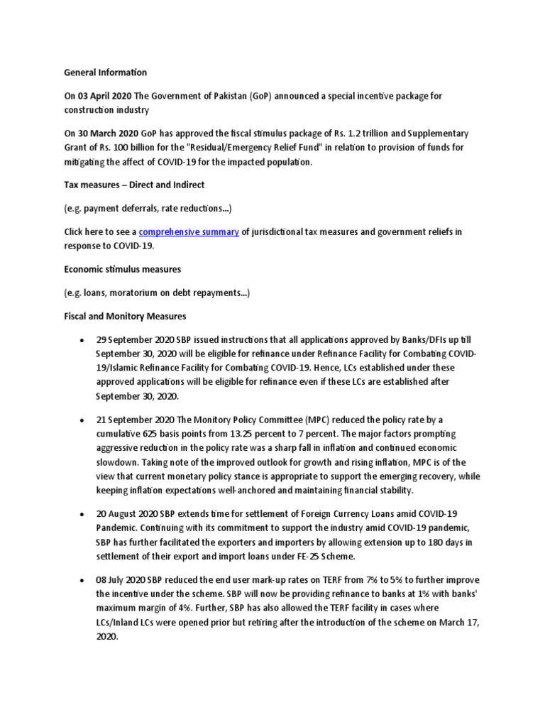 Pakistan COVID-19 Economic Relief Package | PDF | Fiscal Policy | Inflation