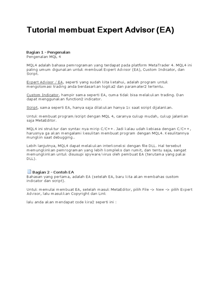 Tutorial Membuat Expert Advisor (EA) : Bagian 1 - Pengenalan | PDF ...