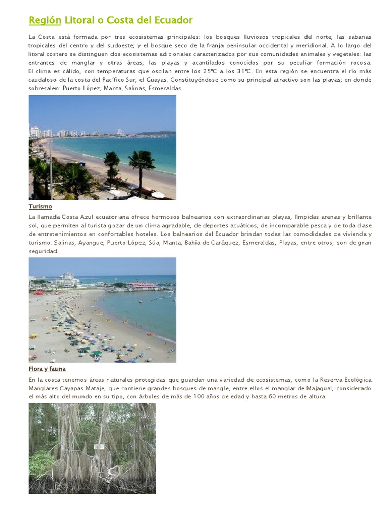 Clima y ecosistemas de la costa ecuatoriana | PDF | Zona litoral | Ecuador