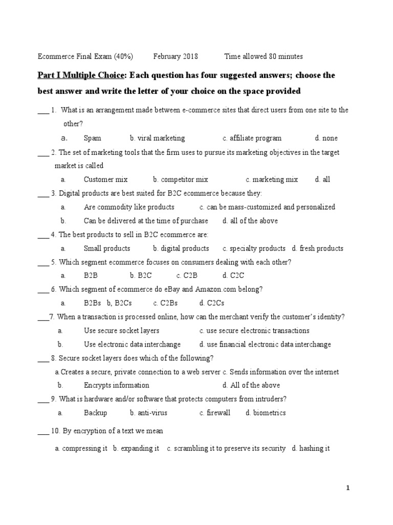 E-Commerce Final Exam Questions and Answers | PDF | E Commerce | Public ...