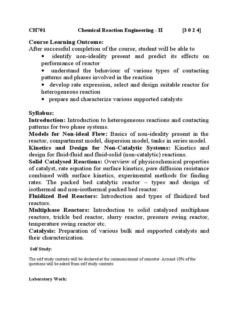 Chemical Reaction Engineering II Syllabus | PDF