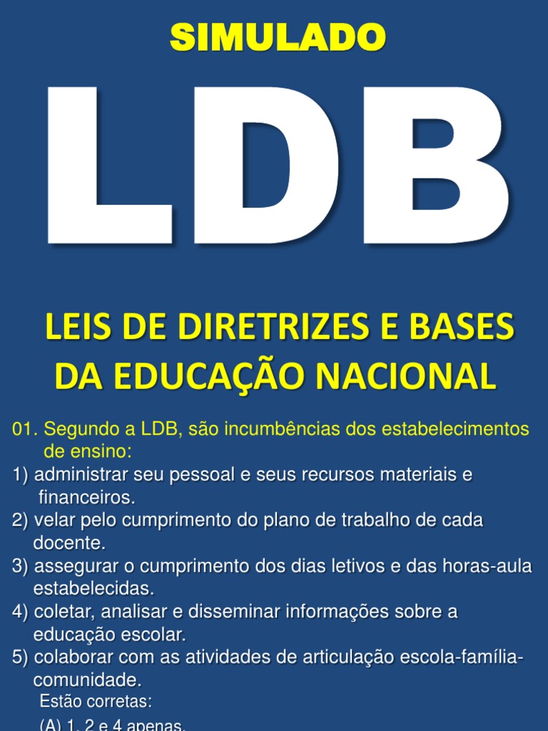 Simulado sobre a LDB 9394/96 | PDF | Ensino médio | Pré-escola