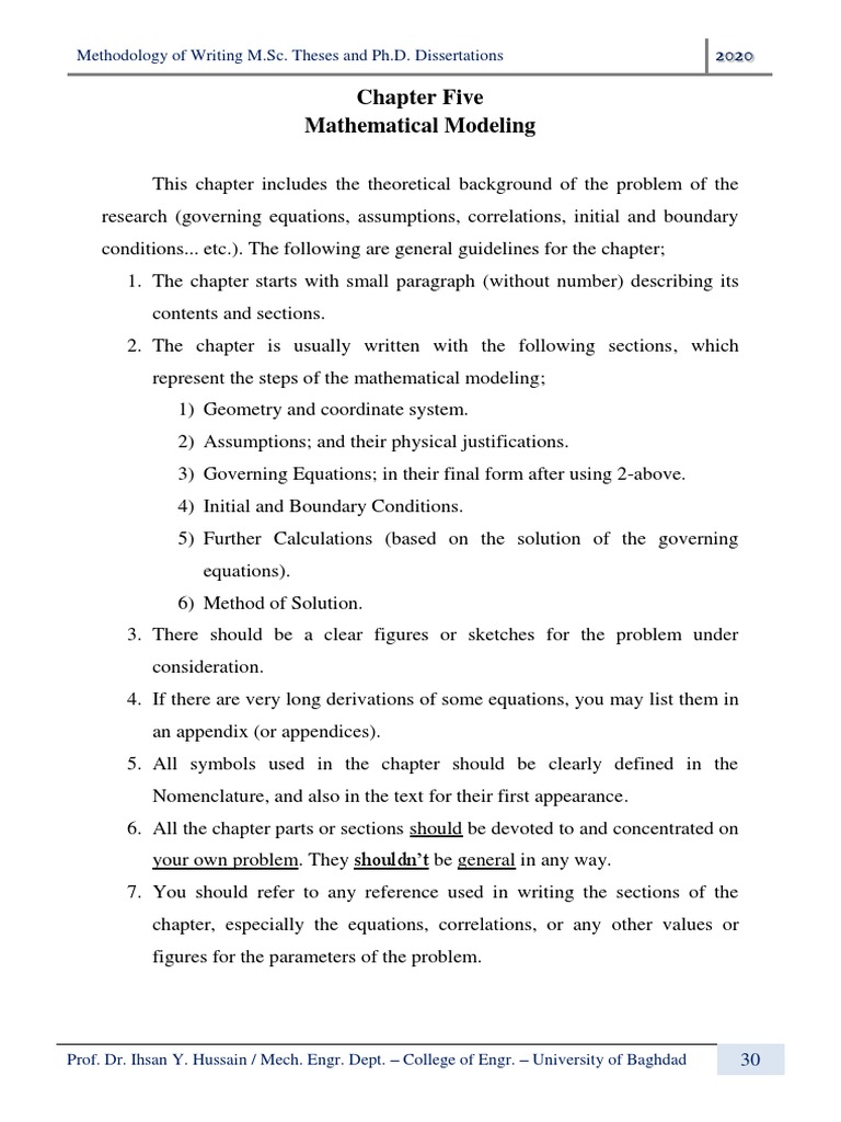 Chapter Five Mathematical Modeling: Methodology of Writing M.Sc. Theses ...