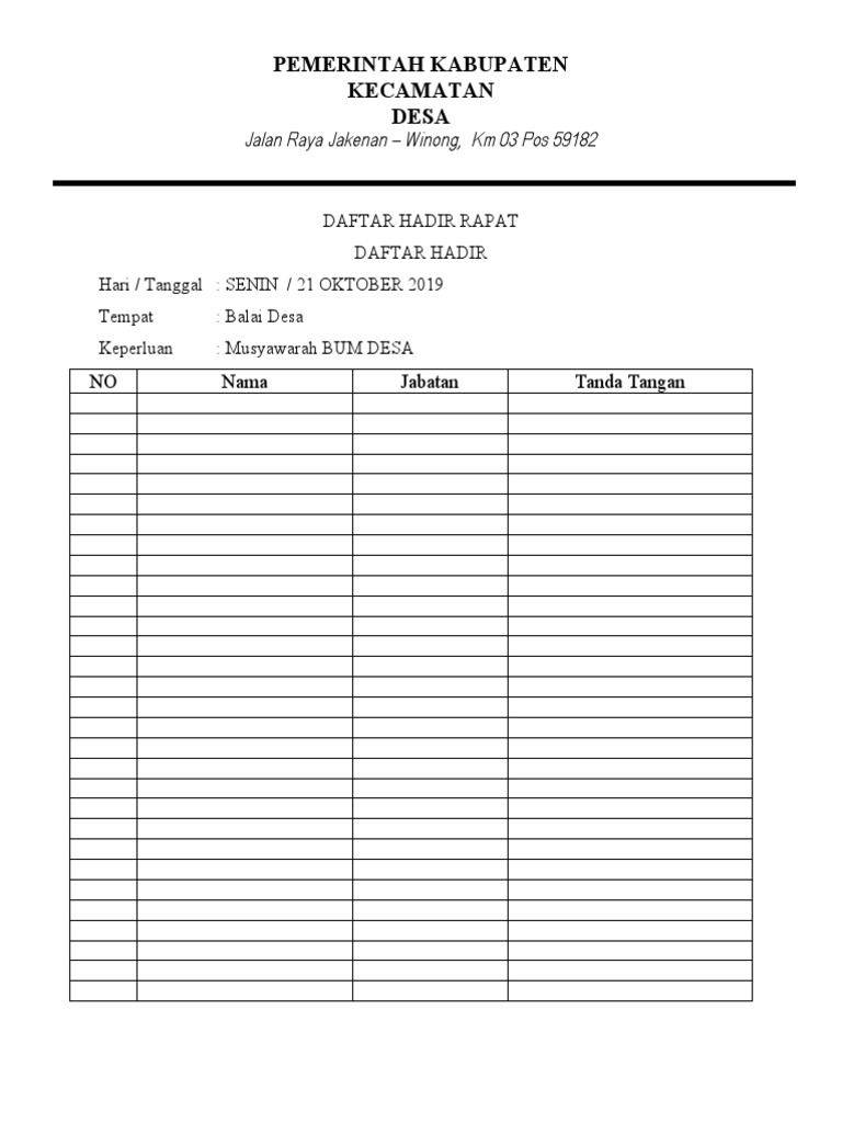 Daftar Hadir Rapat Bumdes | PDF