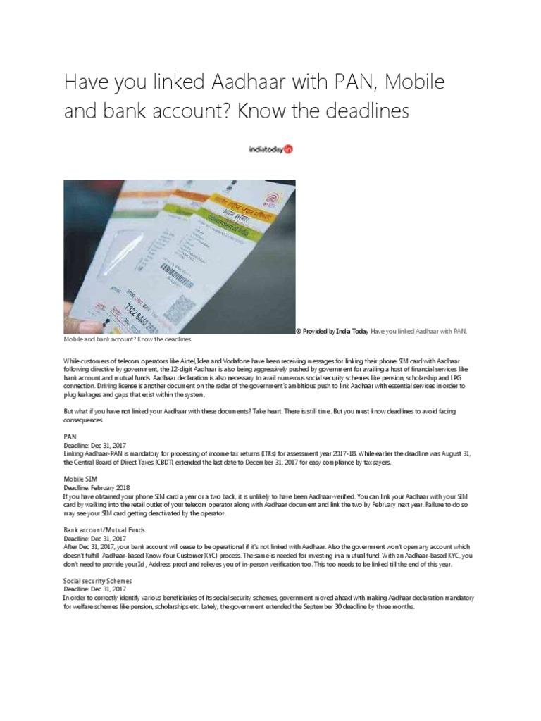 Have You Linked Aadhaar With PAN, Mobile and Bank Account? Know The ...