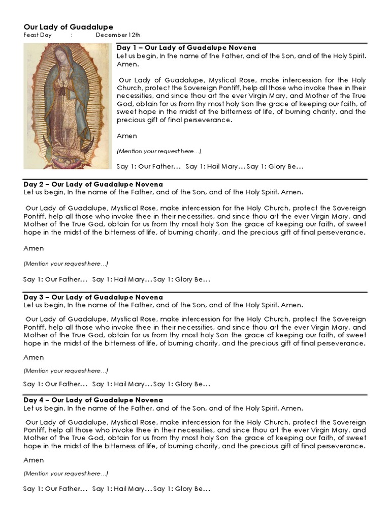 Our Lady of Guadalupe Novena | PDF | Mary, Mother Of Jesus | Lord's Prayer