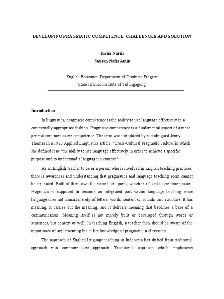 Enhancing Pragmatic Competence in ELT | PDF | Language Education ...