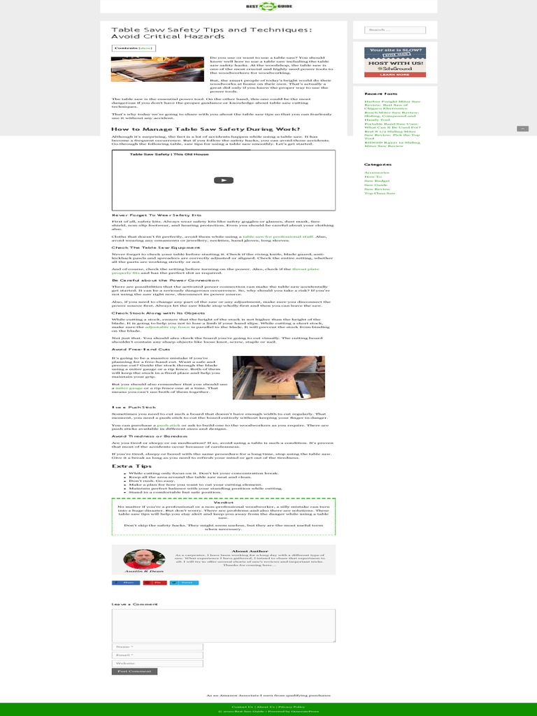 Table Saw Safety Tips and Techniques Avoid Critical Hazards PDF PDF Equipment Tools