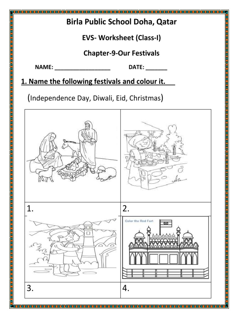 class i evs worksheet our festivals pdf