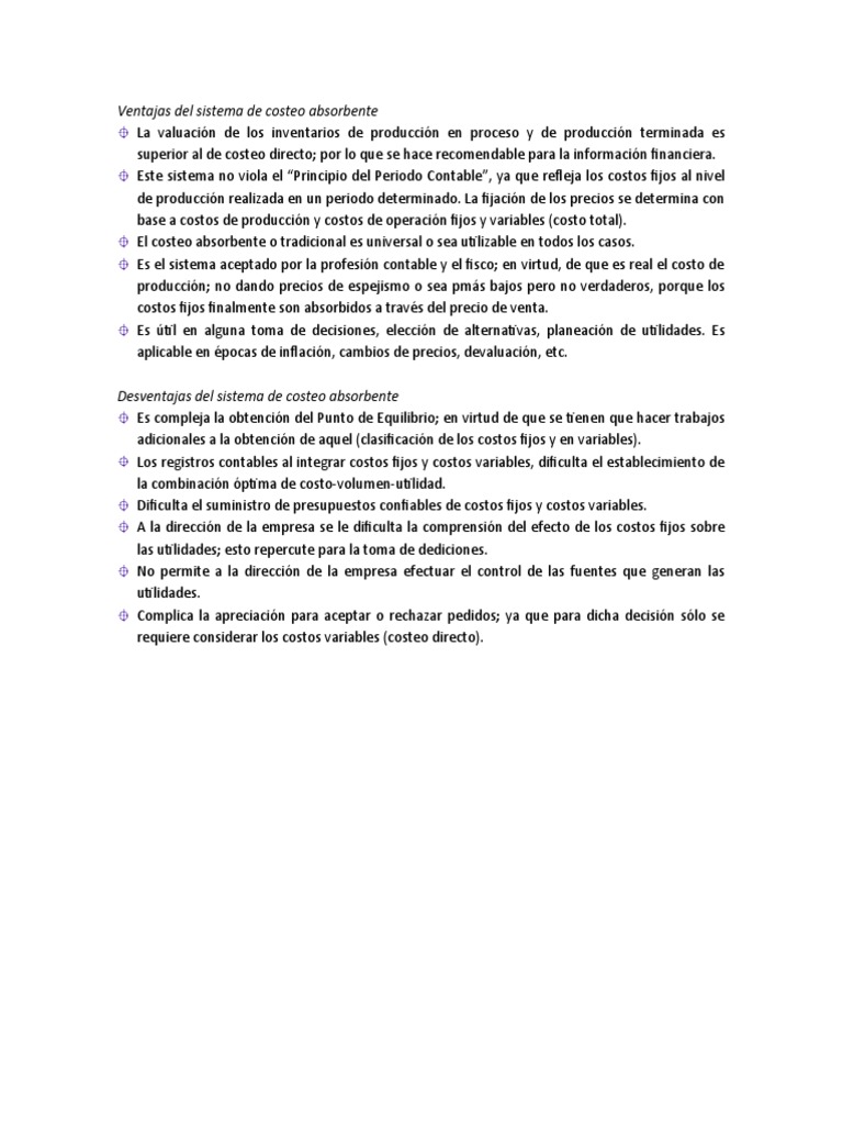 Ventajas del sistema de costeo absorbente