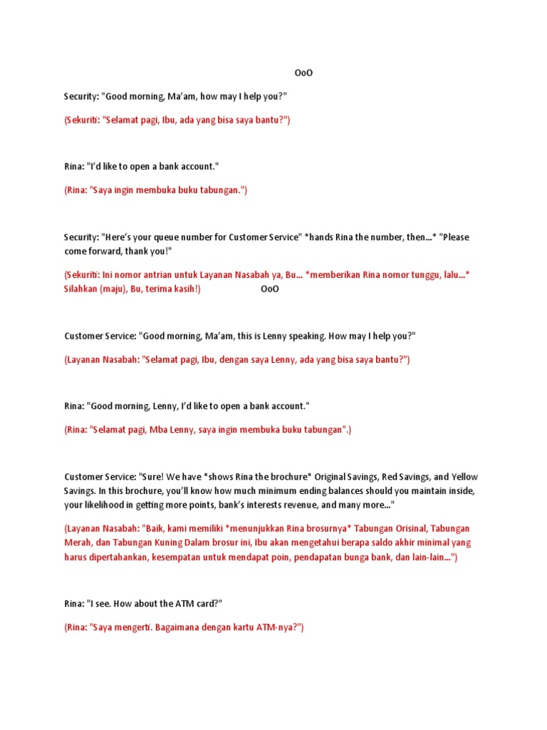 Contoh Dialog Roleplay Bank | PDF | Hukum | Griya & Taman