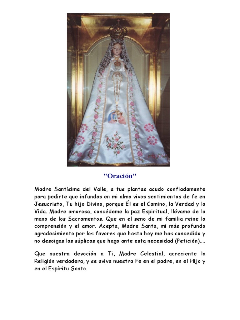 Oración a la Virgen del Valle para pedir paz espiritual y amor en la ...