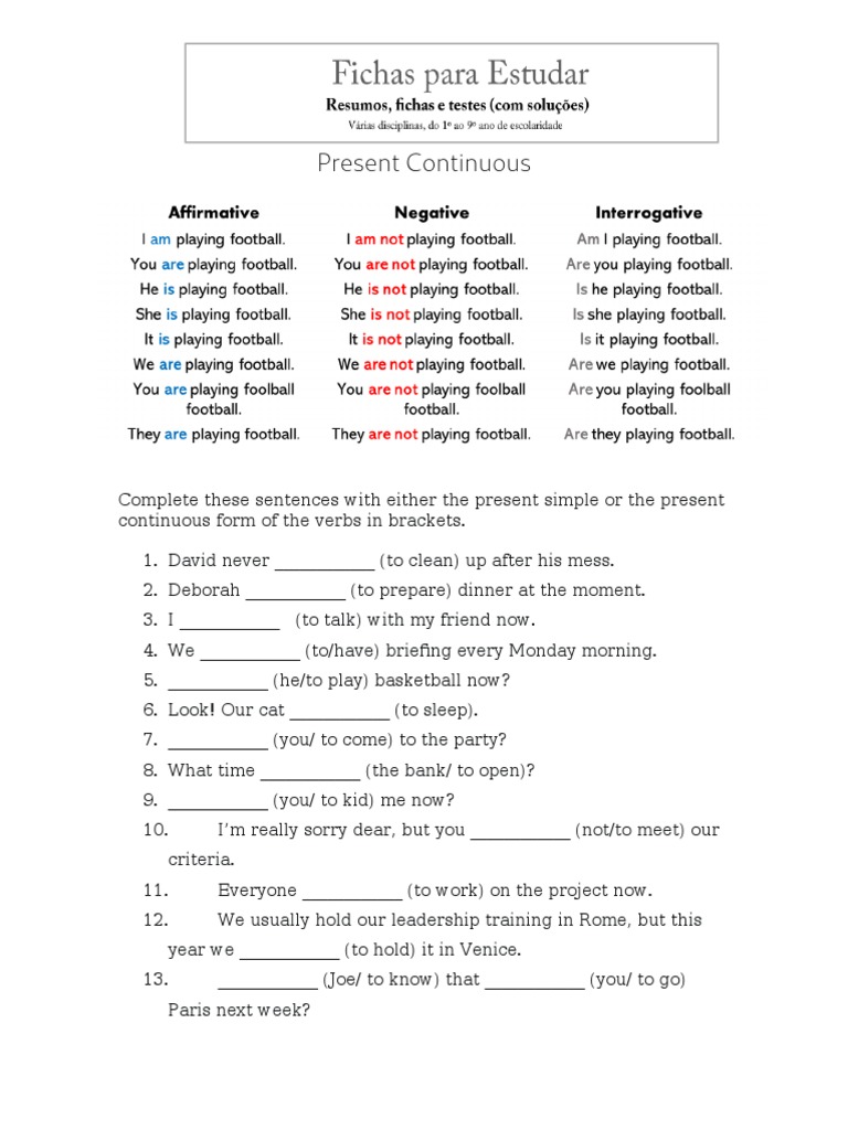 Present Continuous Exercises for 6th Grade | PDF | Language Arts ...